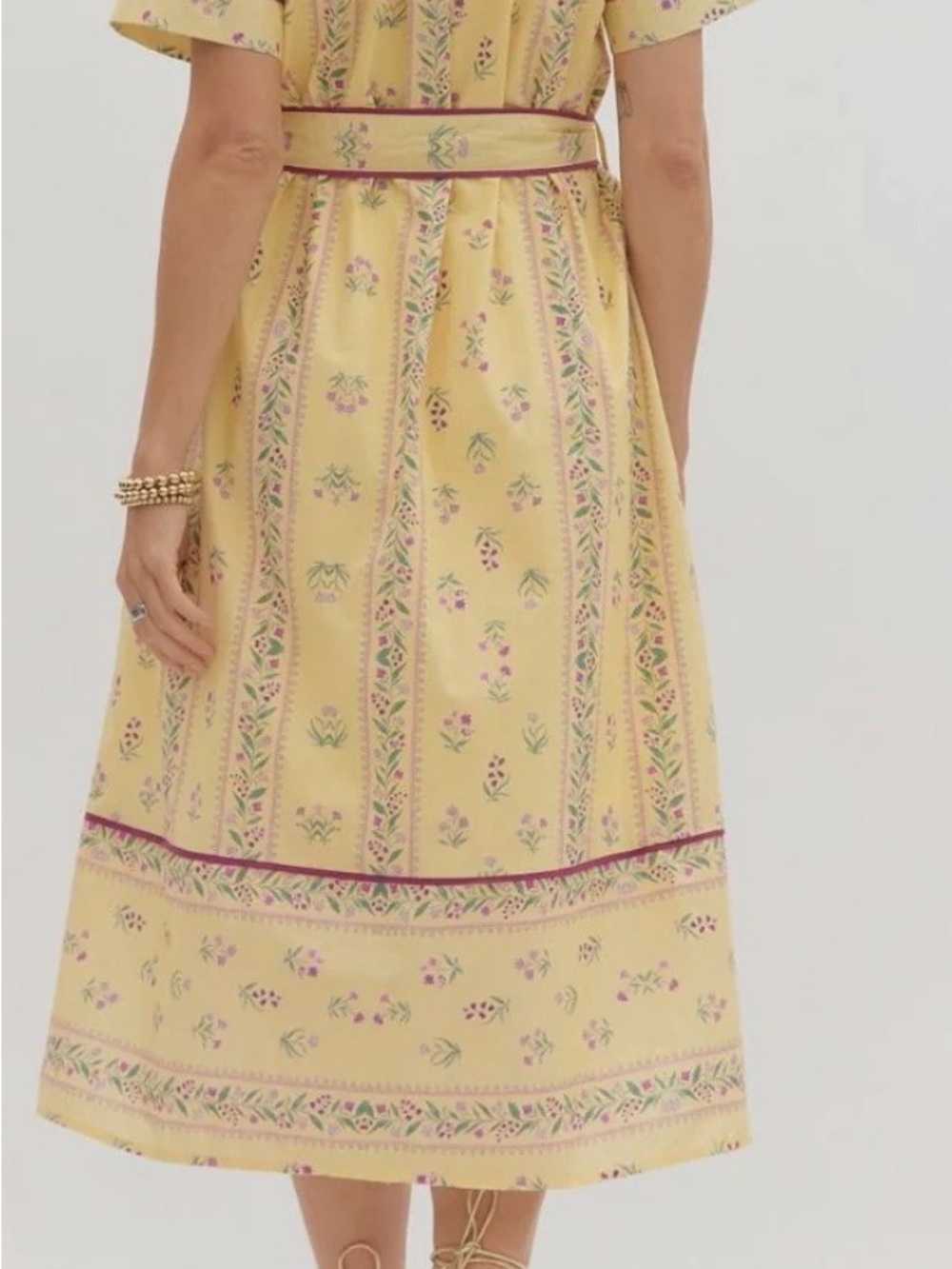 entro Pale Yellow Floral Midi Dress with Pink Trim - Picture 10 of 10